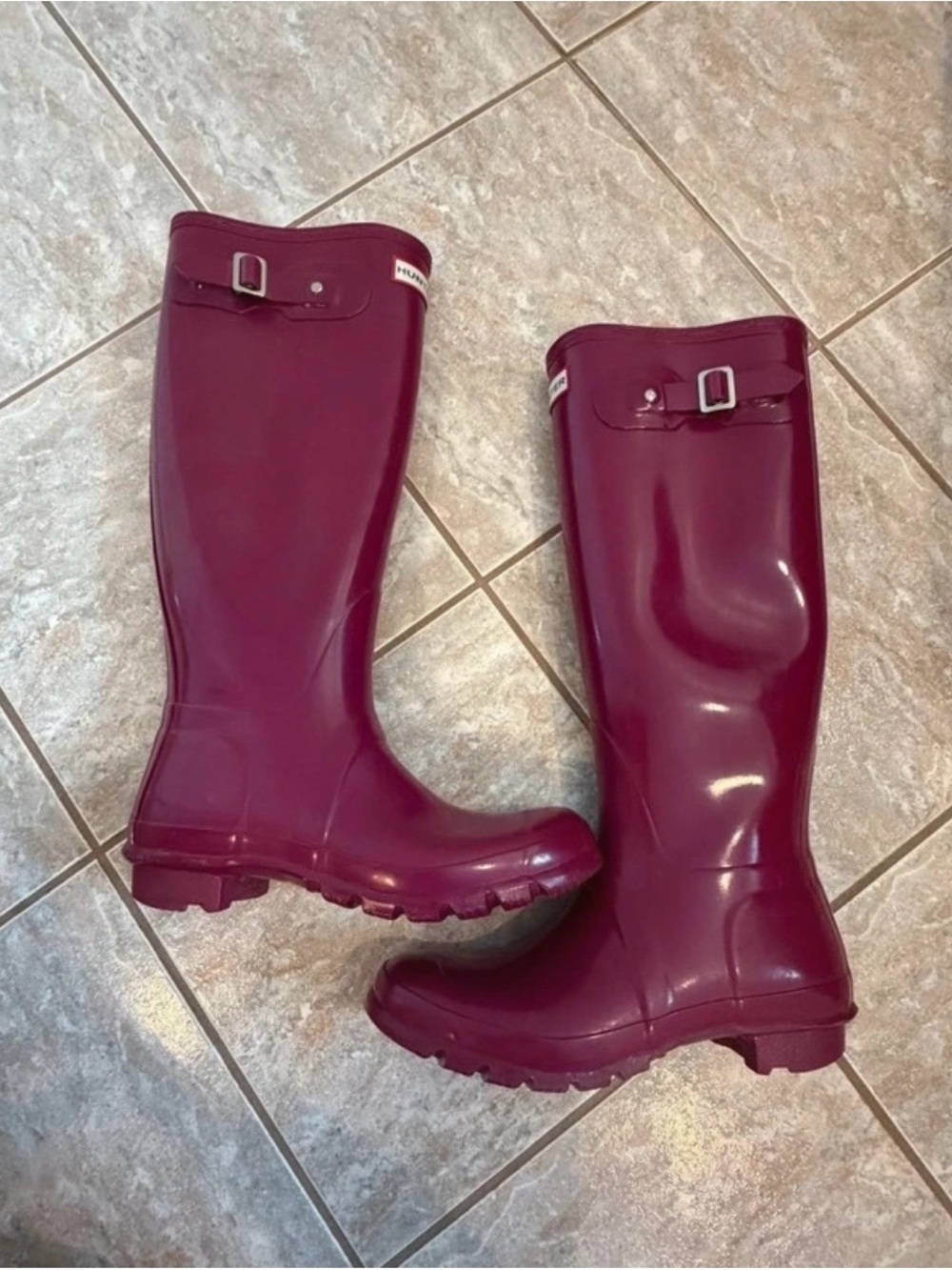 Hunter Original Wellington Gloss Rain Boots Tall 17” Purple Plum